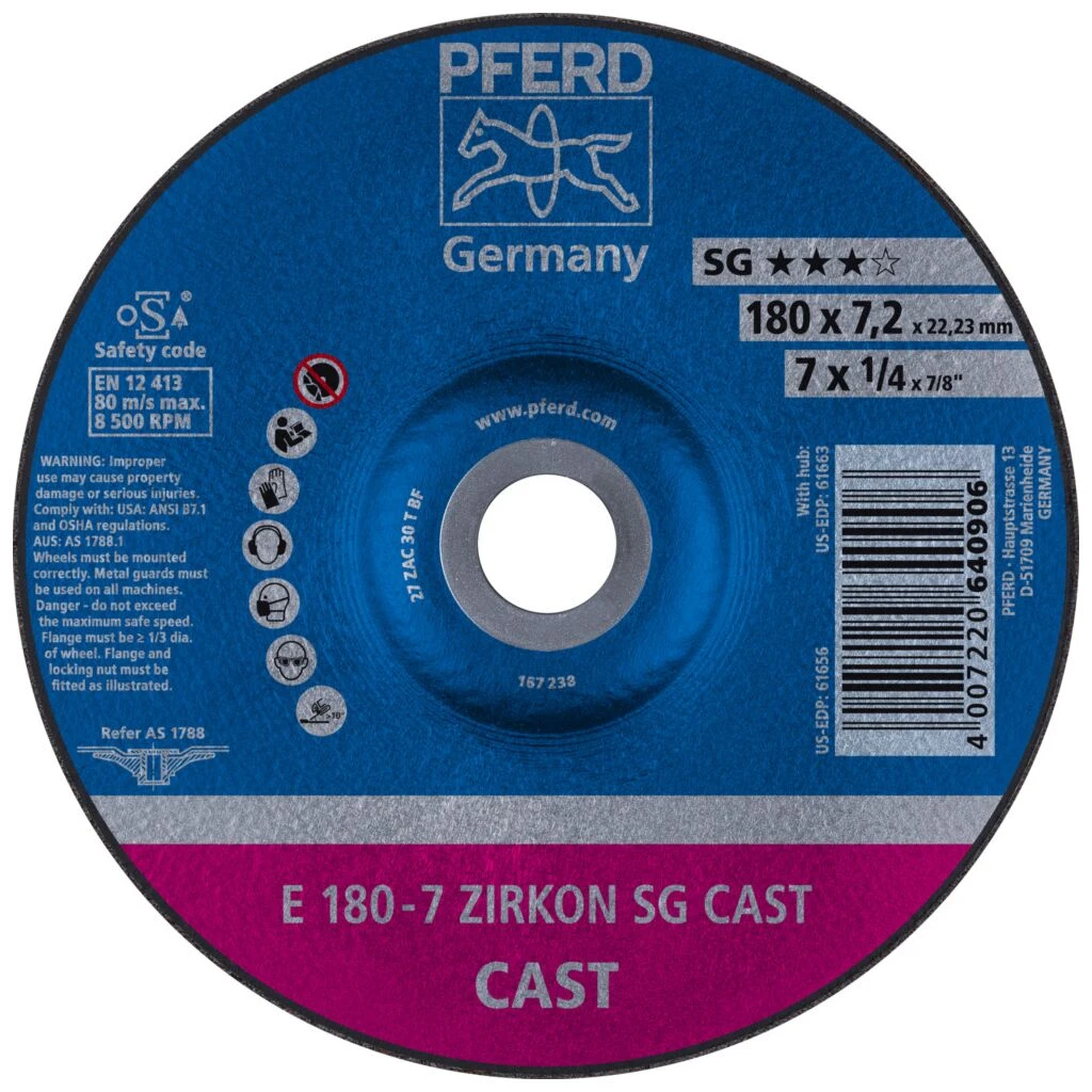 PFERD Schruppscheibe E 180-7 ZIRKON SG CAST Nr. 62217738 3 PFERD Schruppscheibe E 180-7 ZIRKON SG CAST Nr. 62217738