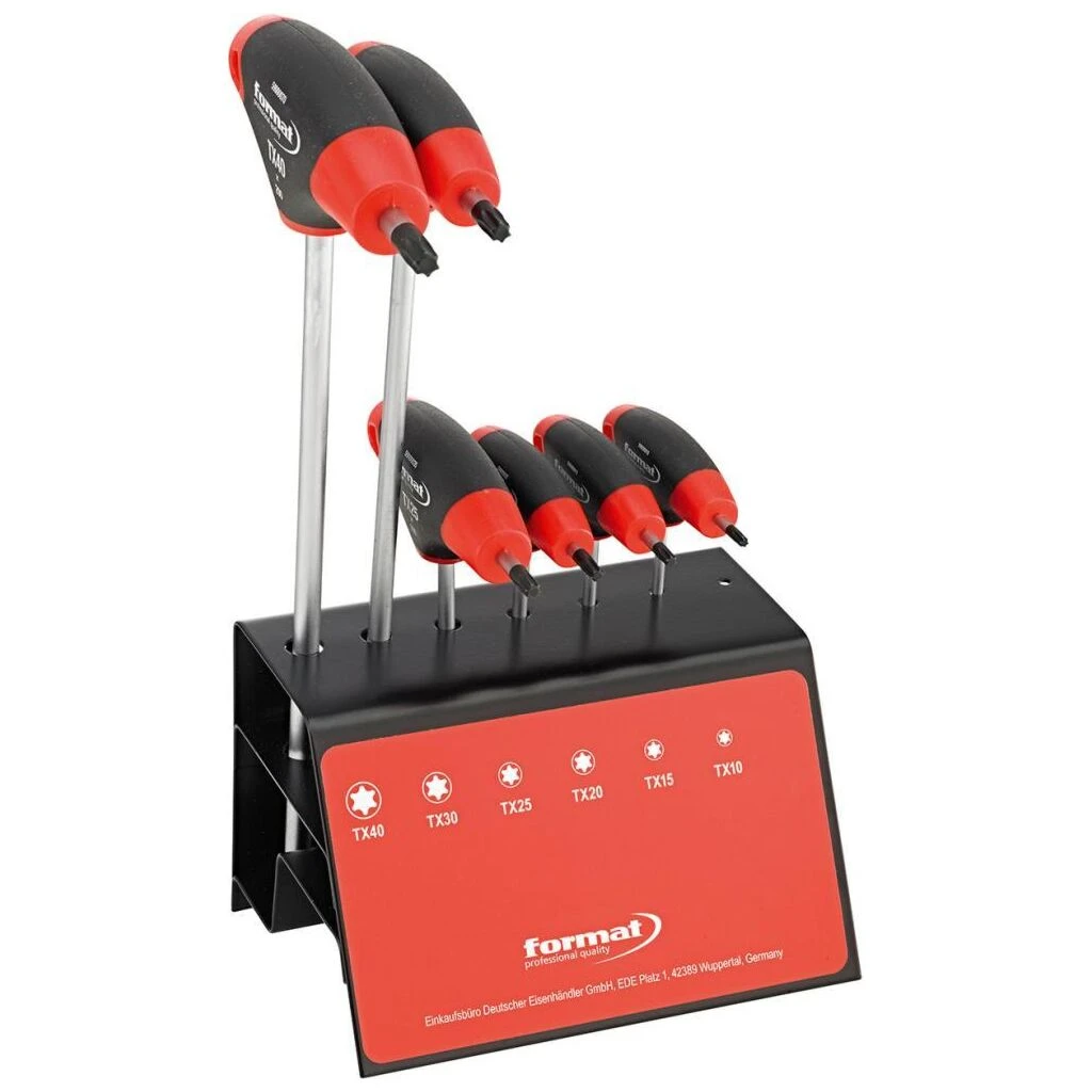 FORMAT T-Griff-Schraubendreher- Satz Mit Seitenabtrieb 7-teilig T10-40 Im Ständer 3 FORMAT T-Griff-Schraubendreher- Satz Mit Seitenabtrieb 7-teilig T10-40 Im Ständer